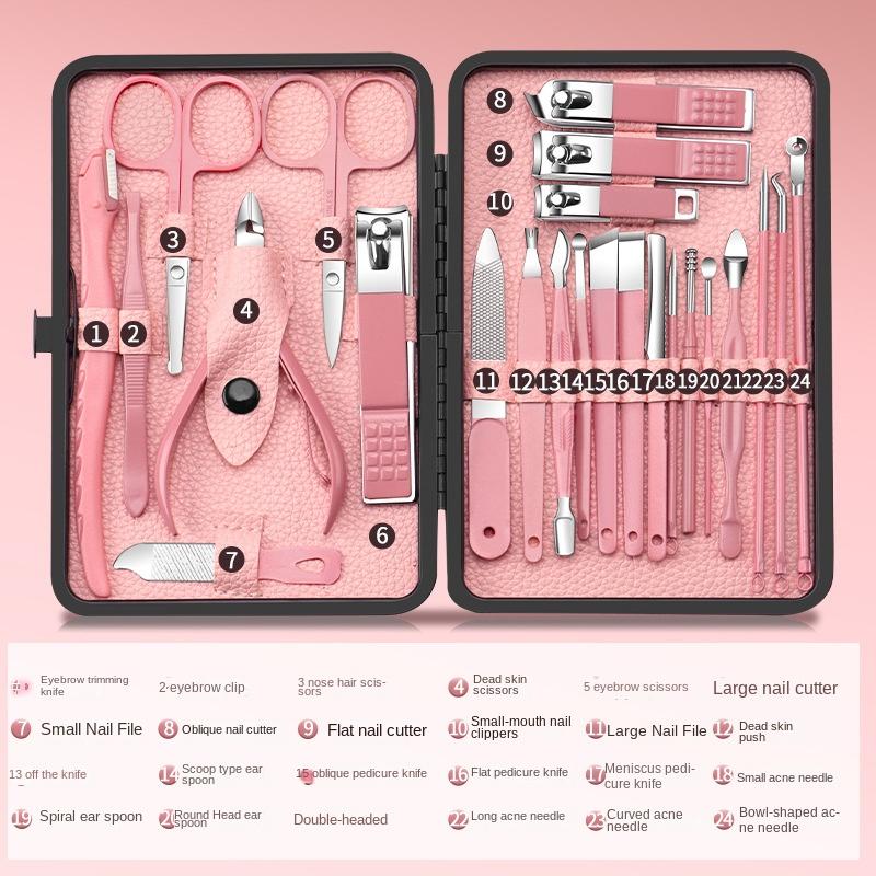 24 Piece Stainless Steel Luxury Nail Clipper Set with Dead Skin Pliers, Complete Set of Nail Tools, Durable Beauty Care Tools