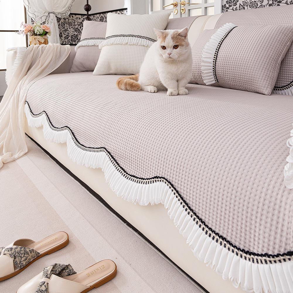 Summer Special-Shaped Cool Knitted Straight Row Sofa Cushion  New High-Grade Seat Cushion Non-Slip Light Luxury Cover Backrest Towel