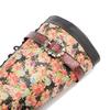 Johnature Handpainted Genuine Leather Women Long Boots Retro Floral Lace Up Belt Buckle Mid-calf Boots