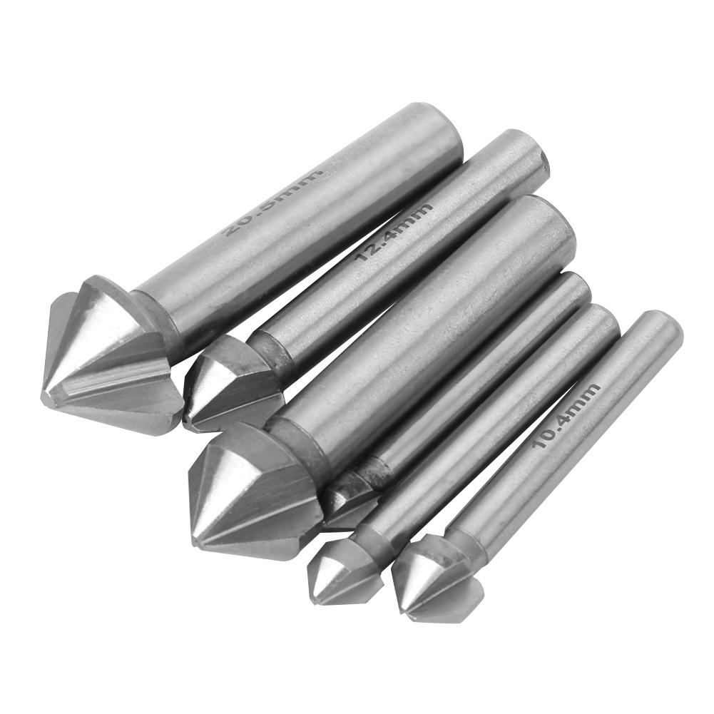 6pcs Chamfer Cutter Round Shank 3 Edged 90 Degree High‑Speed Steel Countersink Drill Bit Set