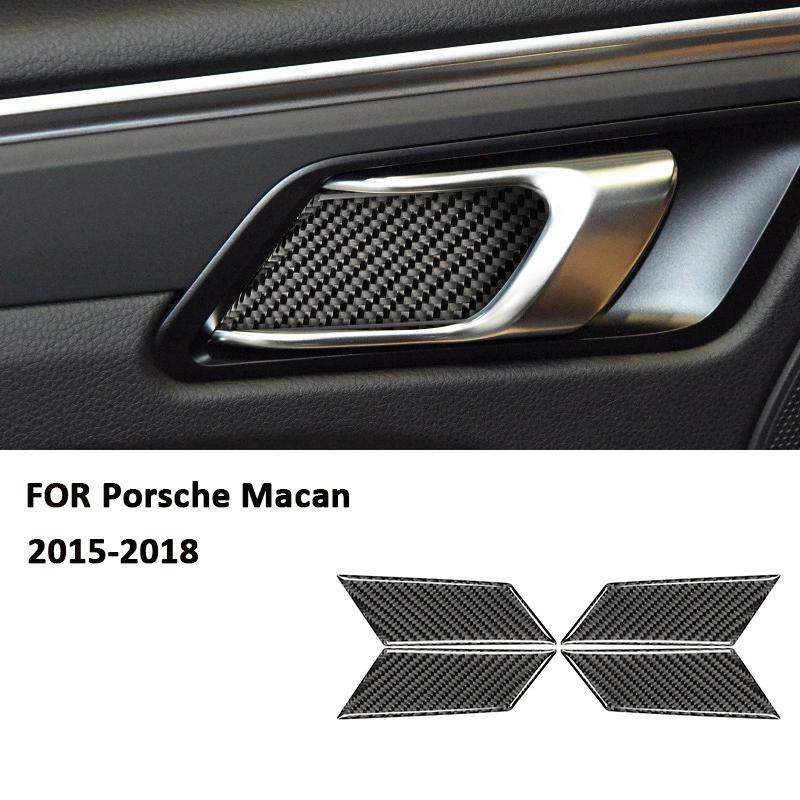 For Porsche Macan 2015-2018 Carbon Fiber Car Inner Door Pull Handle Ring Bowl Trim Cover Interior Decoration Sticker Accessorie