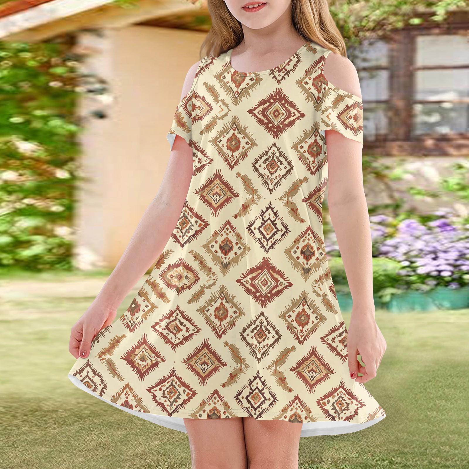 

Платье А-силуэта для девочек - летнее повседневное платье без рукавов для малышей 120 бежевый