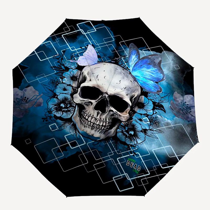 1pc Skull and Flowers Artwork Umbrella with Plastic Handle,Suitable for All Seasons UmbrellaPT494