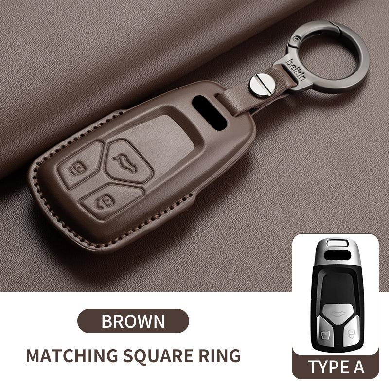 Auto Key Shell Fob for A4 A4L A5 Q5 Q7 TT TTS 8S B9 2016 2017 2018 Leather Car Remote Key Case Cover Keychain Accessories
