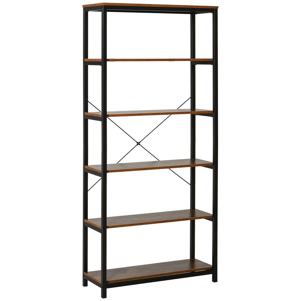 Bookshelf, 6 Open Shelves, Anti-Tip System, 80 x 30 x 180 cm, Rustic Brown