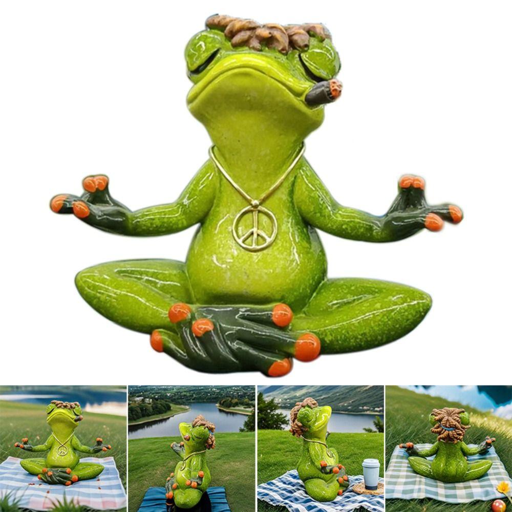 Zielona rzeźba żaby żywica dekoracja żaby do jogi urocza statuetka żaby do medytacji biurko