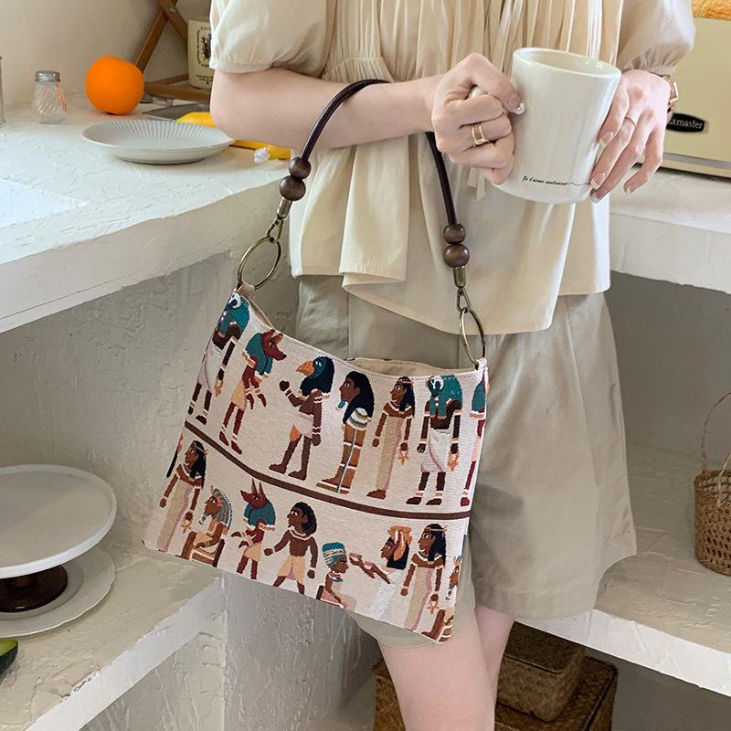 Retro Fun Pharaoh Woven Jacquard Canvas Bag used for Women In Summer Casual Tote Bag Big Capacity Single Shoulder Underarm Women's Bag
