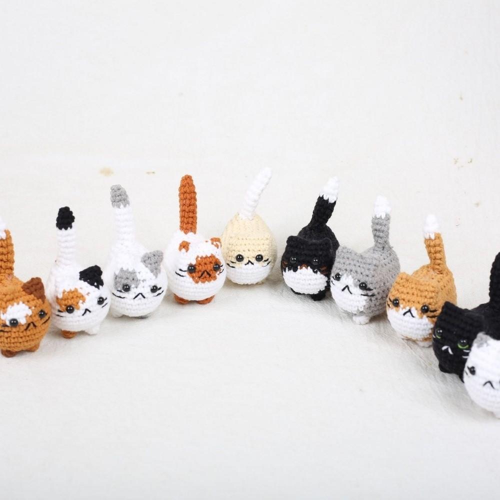 Multi-color Crochet Kitten Keyrings Cartoon Knitted Cat Keychain Cat Crochet Keychain Gift