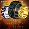 U7 Stainless Steel Norse Runes Spinner Ring for Man Black Gold Color Rotatable Band Fidget Anxiety Release Unisex Jewelry
