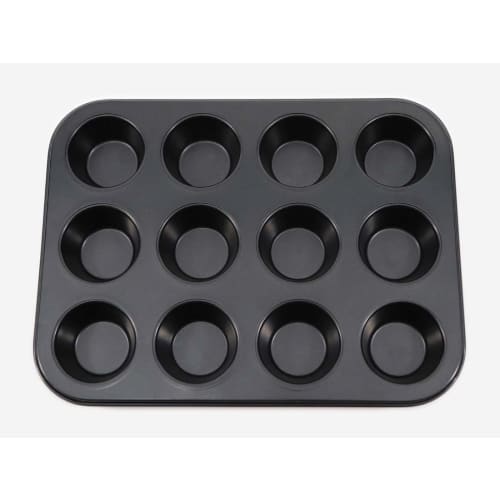 cotta Tiffany Muffin Pan (12 muffins), Black, Dimensions: 26 x 20 x 2.4 cm (Size of each muffin: 4.8 x 2.4 cm), Product Code: 88656