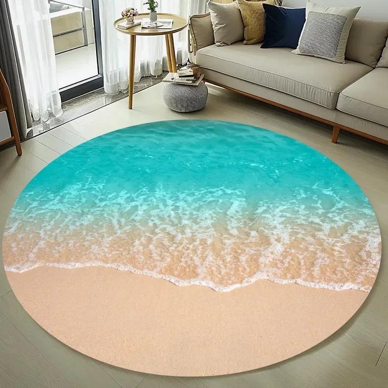 3D Rug Ocean Vortex Rug Deep Sea Hole Carpet Whirlpool Illusion Mat Round Depth Rug Optical Floor Art Sea Abyss Rug Blue Swirl
