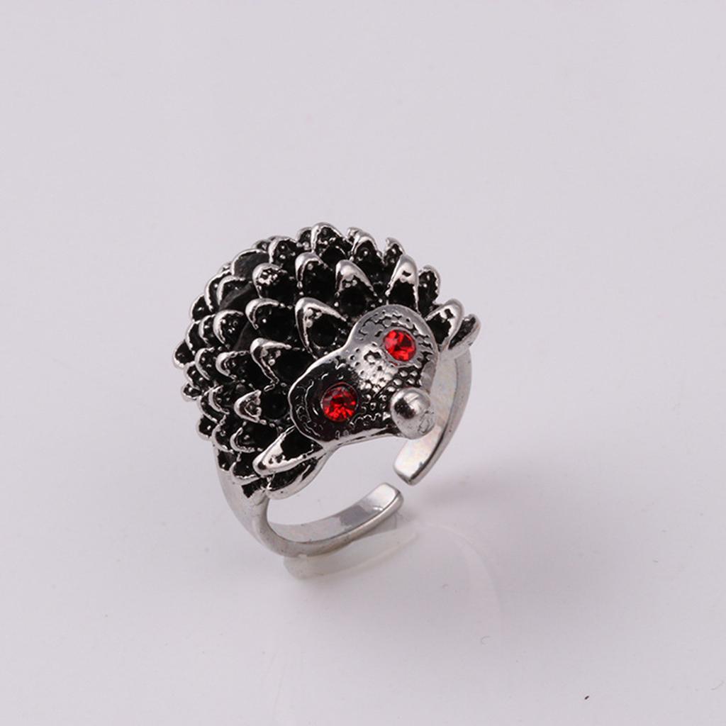 Retro Red Eye Hedgehog Ring For Men Women Punk Gothic Rock Hiphop Open Ring Handmade Designer Zircon Unisex Accessories Gift