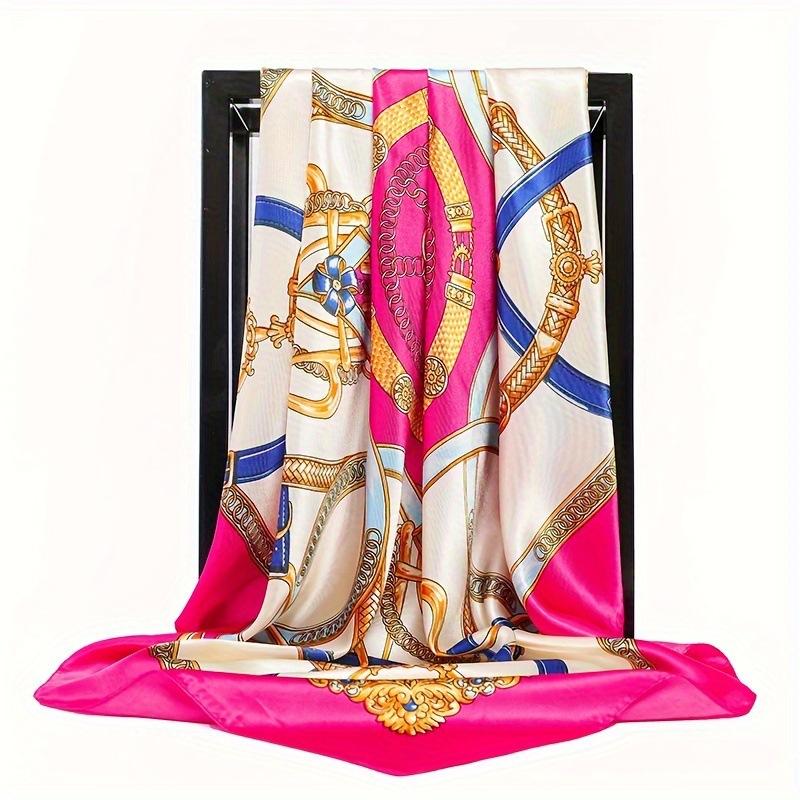 Printed Silk Scarf for Women Versatile Thin Simulation Silk Scarf 90*90cm Large Square Scarf