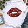 Sexy Leopard Pink Lips Print Tshirt Unisex Clothes 2024 Funny Tshirt Femme Summer Fashion T Shirt Female White Casual Tops