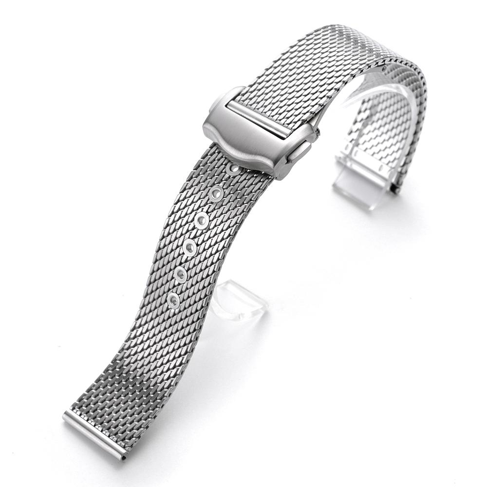 20 мм для Omega Seamaster Нержавеющая сталь Плоский интерфейс Сетчатый ремешок для часов Бизнес для мужской моды Быстросъемный ремешок для часов 20mm серебряный