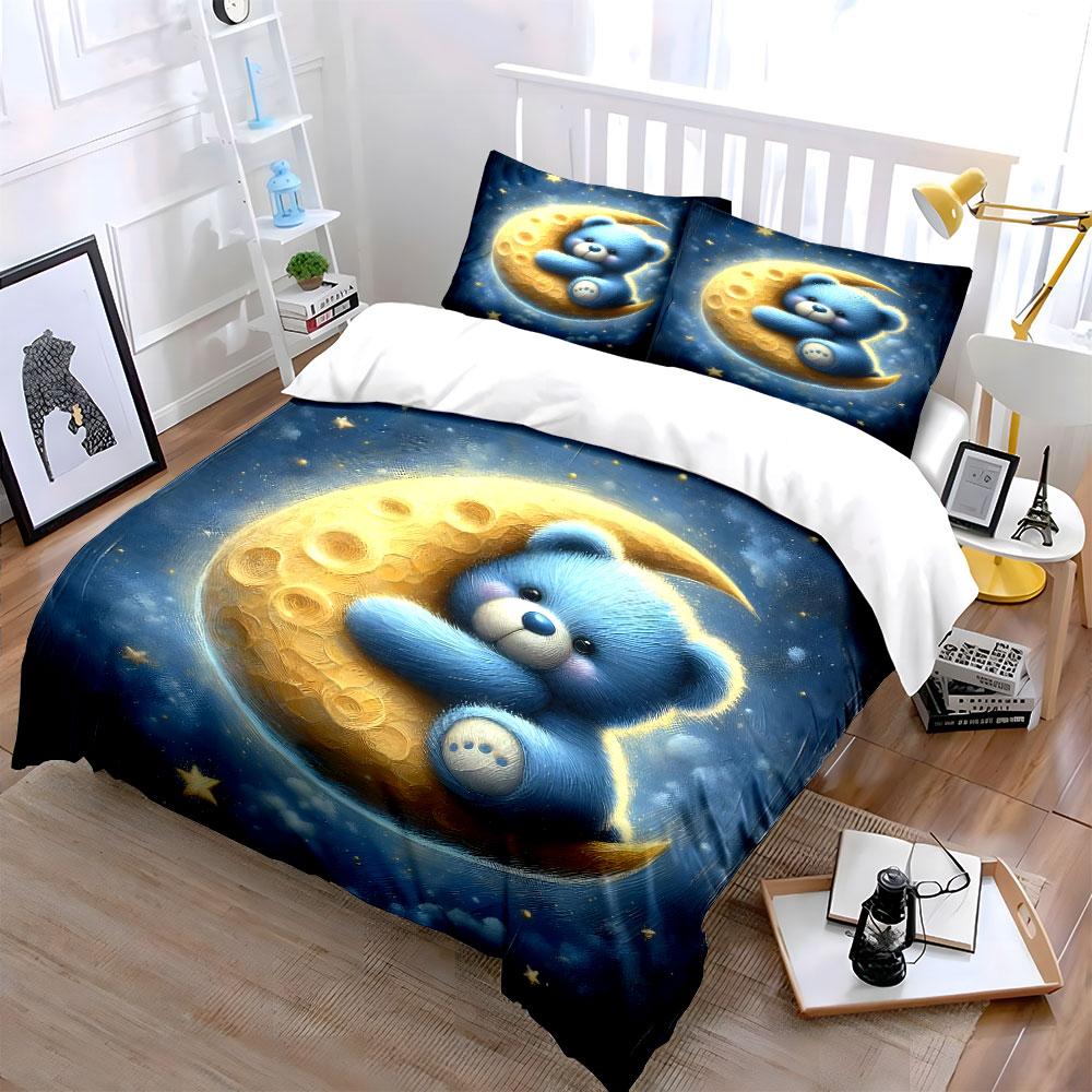 Cute Moon Bear Nursery Decor Multiple Sizes Kid'S And Adults' Bedroom Exquisite 3Pc Bedding Set, Gift