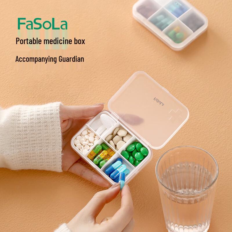 

FaSoLa Portable 6-Grid Pill Organizer Box