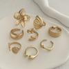 Summer Vacation Starfish Scallop Open Ring Set for Women Men Gold Color Glossy Alloy Flower Adjustable Ring Jewelry Gift