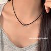 S925 Sterling Silver Black Spinel & Gray Stone Beaded Necklace - Sweet Cool High-End Layered Clavicle Chain for Girls
