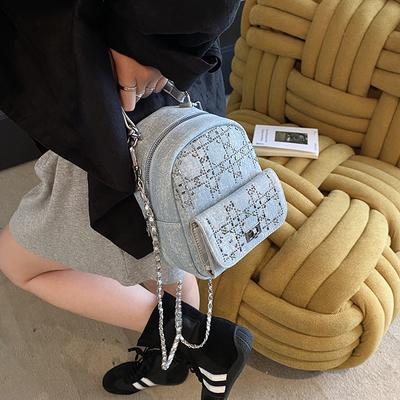 Premium Denim Chain Shoulder Bag New Fashion Mini Backpack Hot Diamond Handbag Versatile Oblique Span Bag