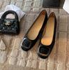 Sheepskin Version~ Gentle Wind Leather Square Head Shallow Mouth Single Shoes Women's New Versatile and Not Tired Foot Square Buckle Commuter Flats
