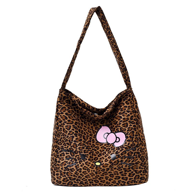 New Trendy Leopard Print Large-capacity Tote Bag Versatile Shoulder Messenger Bag, Student Class Canvas Trendy Bag