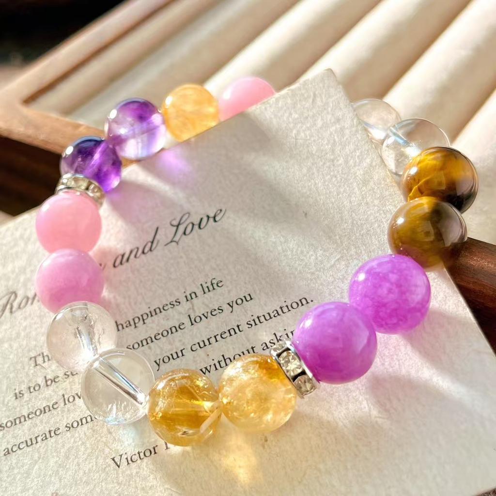 High Quality Autumn And Winter Natural Gold Tiger'S Eye Stone White Crystal Citrine Amethyst Bracelet Bracelet.