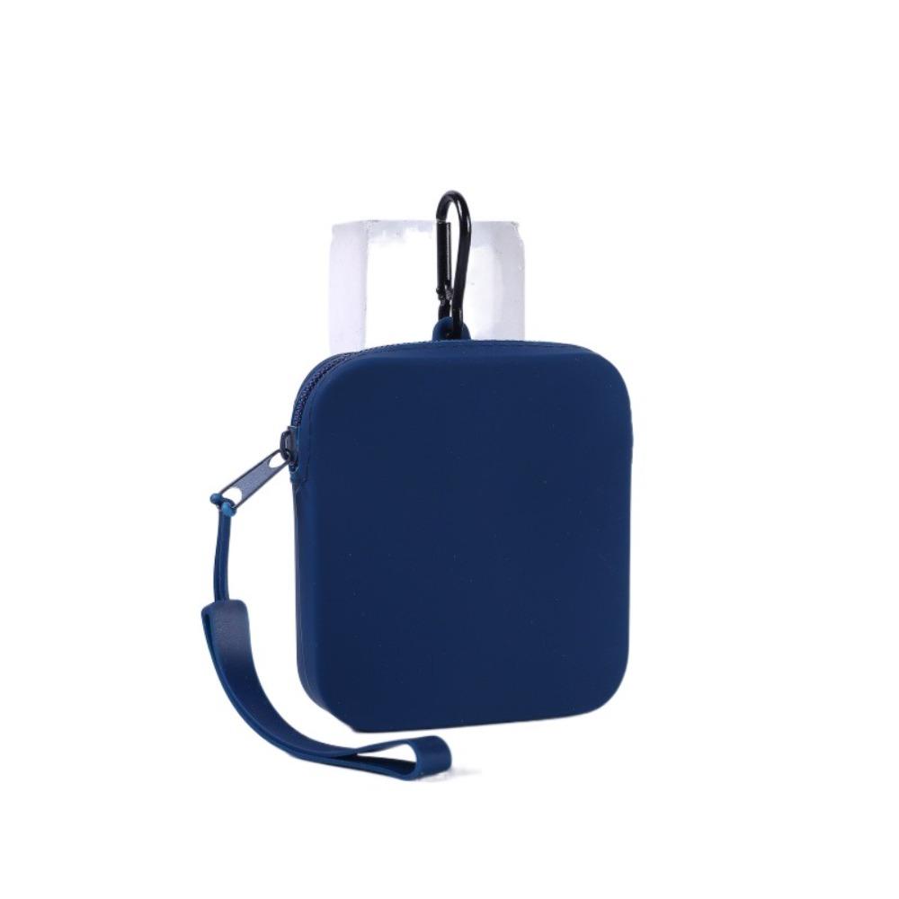 

Portable Silicone Coin Purse Waterproof Solid Color Earphone Bag Zipper Small Item Bag Students темно-синий