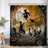 Haunted House Halloween Shower Curtain Full Moon Night Graveyard Pumpkin Lantern Gothic Castle Bathroom Decor Retro Bath Curtain