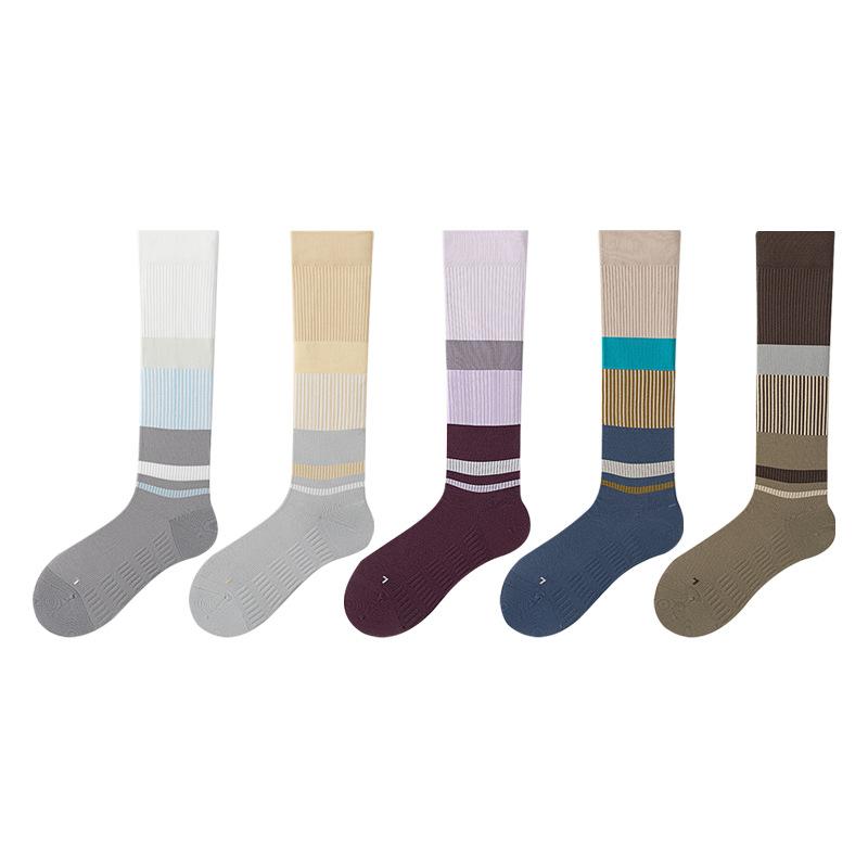 Spring and Autumn Sports Running Socks for Women, Summer Trendy Color-blocking Slightly Pressed Calf Socks