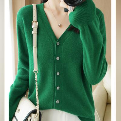 Knitted Cardigan V Neck Sweater Women's Long Sleeved Solid Color Button Down Sweaters Jacket