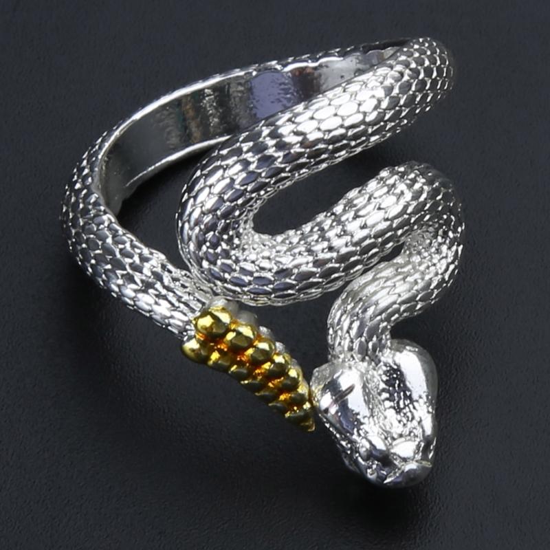 Snake Ring with Tail Copper Rattlesnake Shaped Finger Ring Jewelry Handmade Adjustable Serpent Ring Gift for Men Women