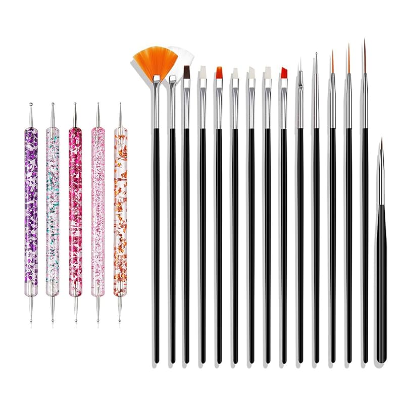 Nail Art Brushes Set, 20pcs Nail Design Painting Brushes, Professional Nail Art Design Brushes, Nail Fine Liner Brushes, Black 20 pcs Black