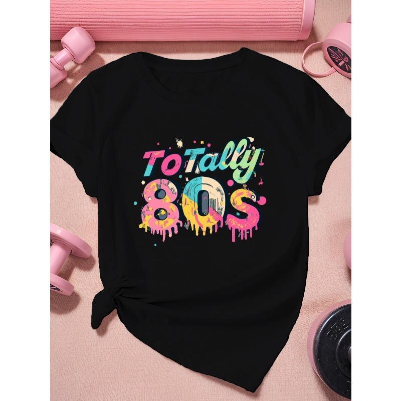 

European Size T shirt Typography Totally 80 s Women s Plus Size Sports Short Sleeve T-Shirt 4XL чорний