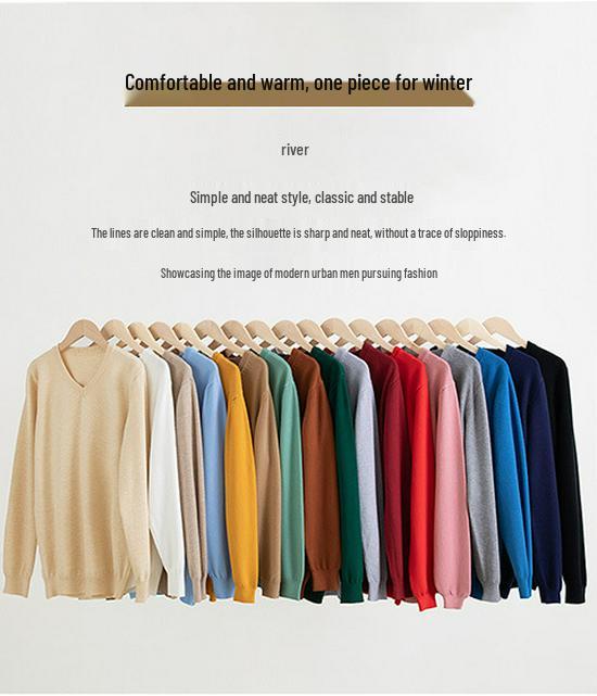 Suéter de Punto para Hombre con Cuello en V - Casual, de Negocios, Corte Holgado, Color Sólido, Manga Larga