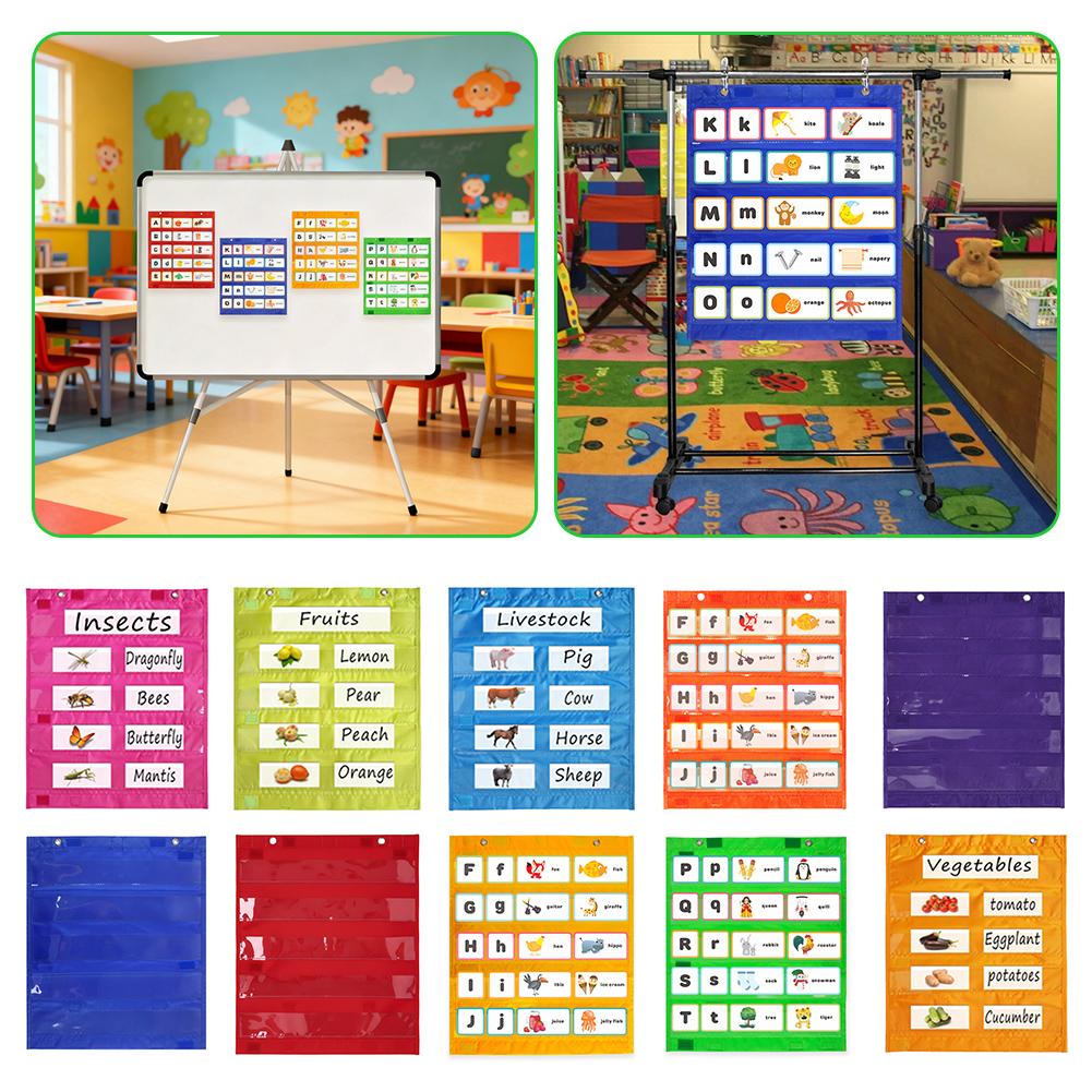 Educational Wall Organiser With Clear Pockets Boosts Interactive Learning & Engagement. Home School Learning Station