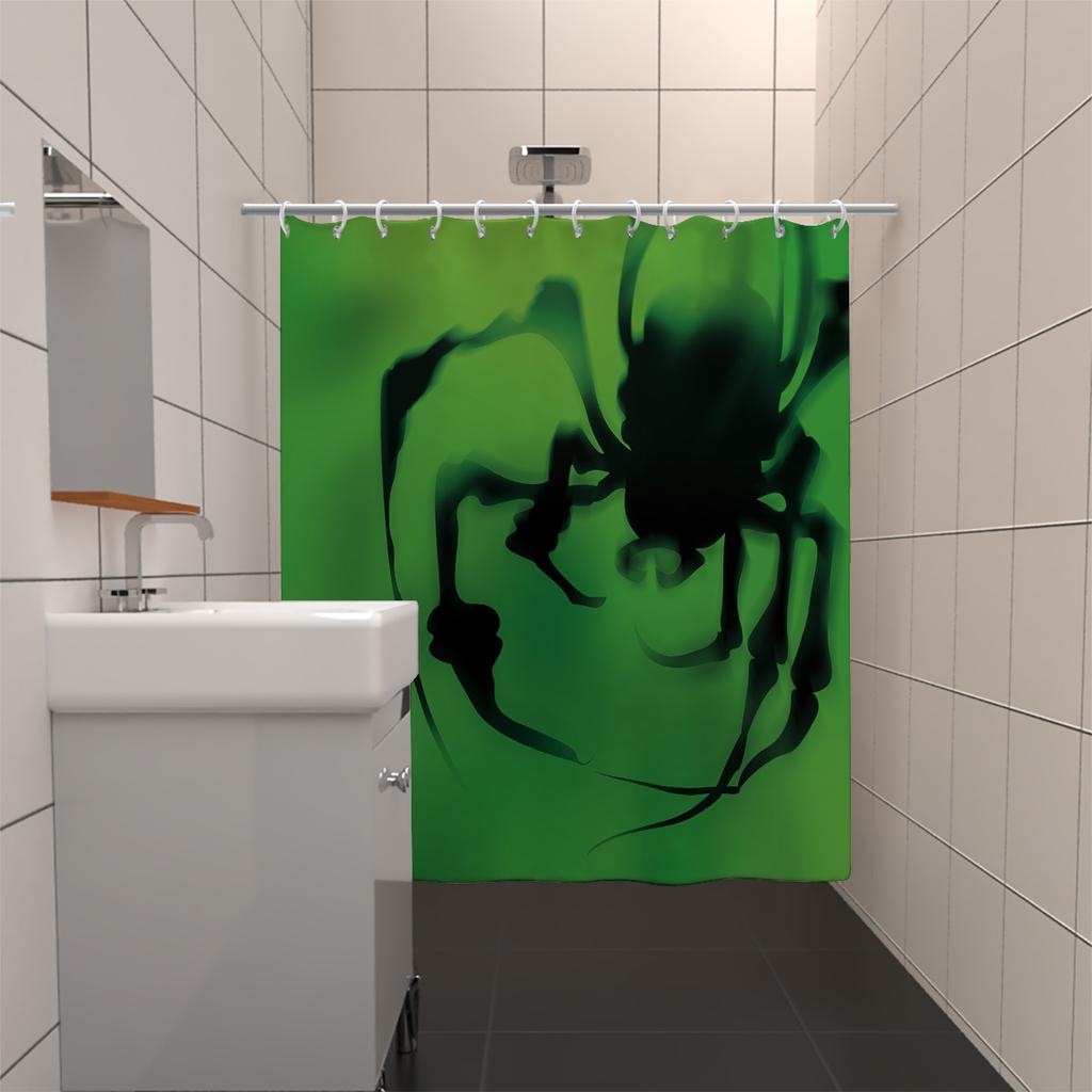 1pc Halloween Horror Spider Printed Waterproof Shower Partition Privacy Curtain with 12 Hooks Multiple Sizes Machine Washable