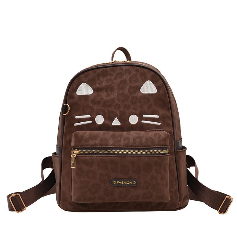 Retro Backpack Women's Bag New Fashionable Largecapacity Versatile Cartoon Leopard Print Backpack