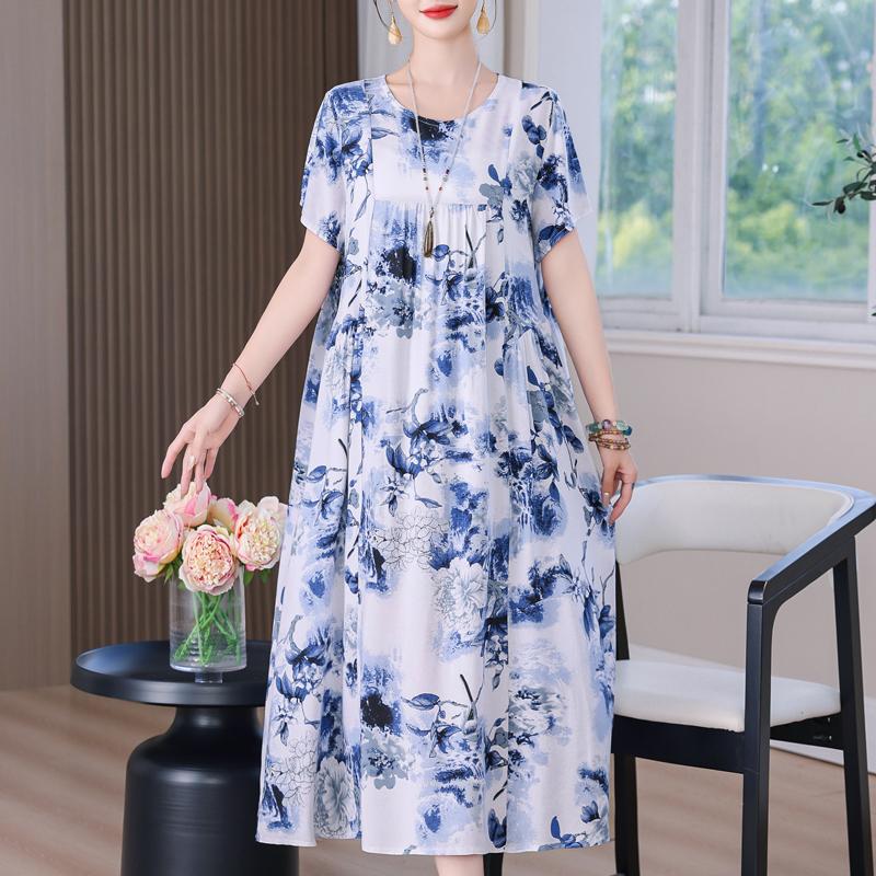 Elegant Long Dress for Women Vintage Clothes Plus Size Casual Short Sleeve Summer Loose Dress