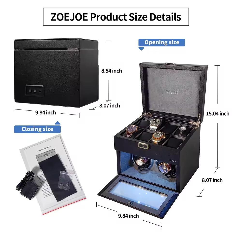 Automatic Watch Winder Luxury Jewelry Box Quiet Japanese Mabuchi Motor Adjustable Modes With Jewelry Storage Case Box