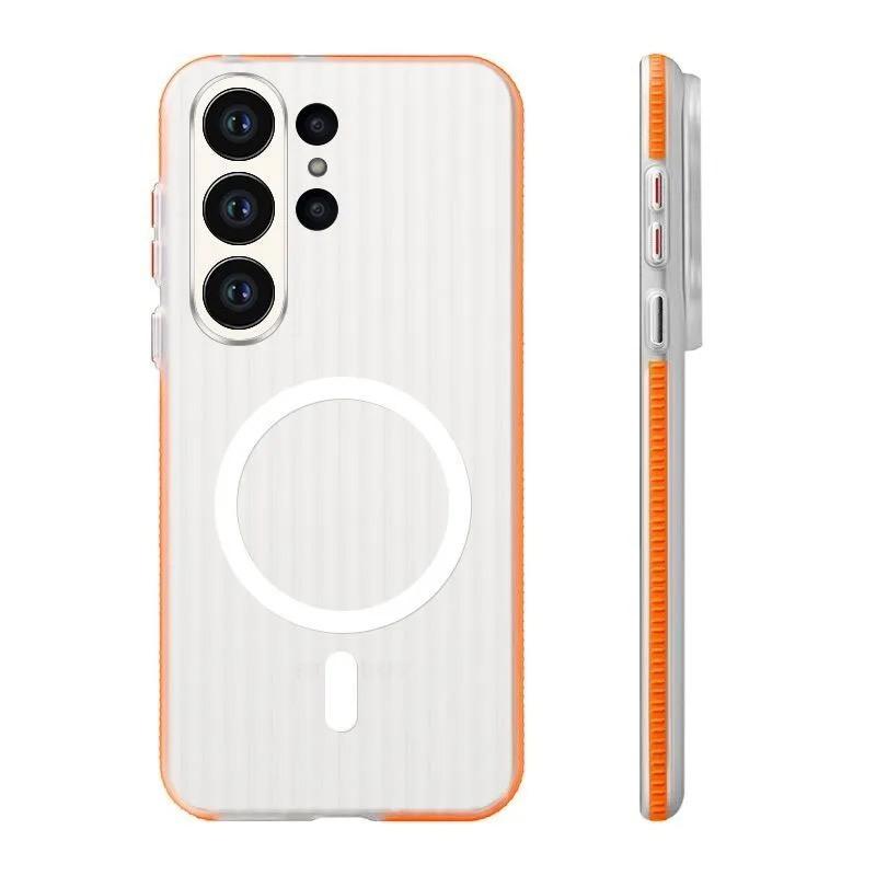 

Transparent Luggage Stripe Magnetic Case For Samsung S26 S25 S24 Ultra Plus For Magsafe Wireless Charging Frosted Hard PC Cover Galaxy S24 Ultra