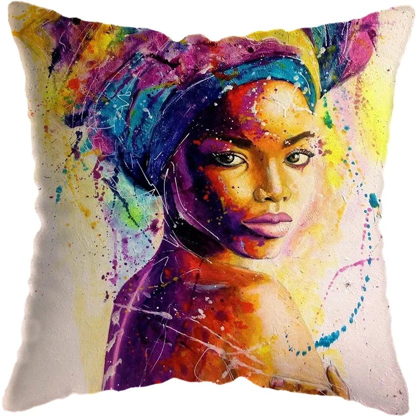 Home Decor Fashion Afro Black Women Girls Sofa Pillowcases Bedroom Living Room Cushion Covers