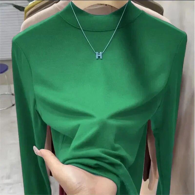 Jesień Y2K T-Shirt moda zimowa koszulka z długim rękawem ciepły top casualowe w stylu Streetwear jednolita koszula z krótkim rękawem obcisłe ubrania Blusas 29770