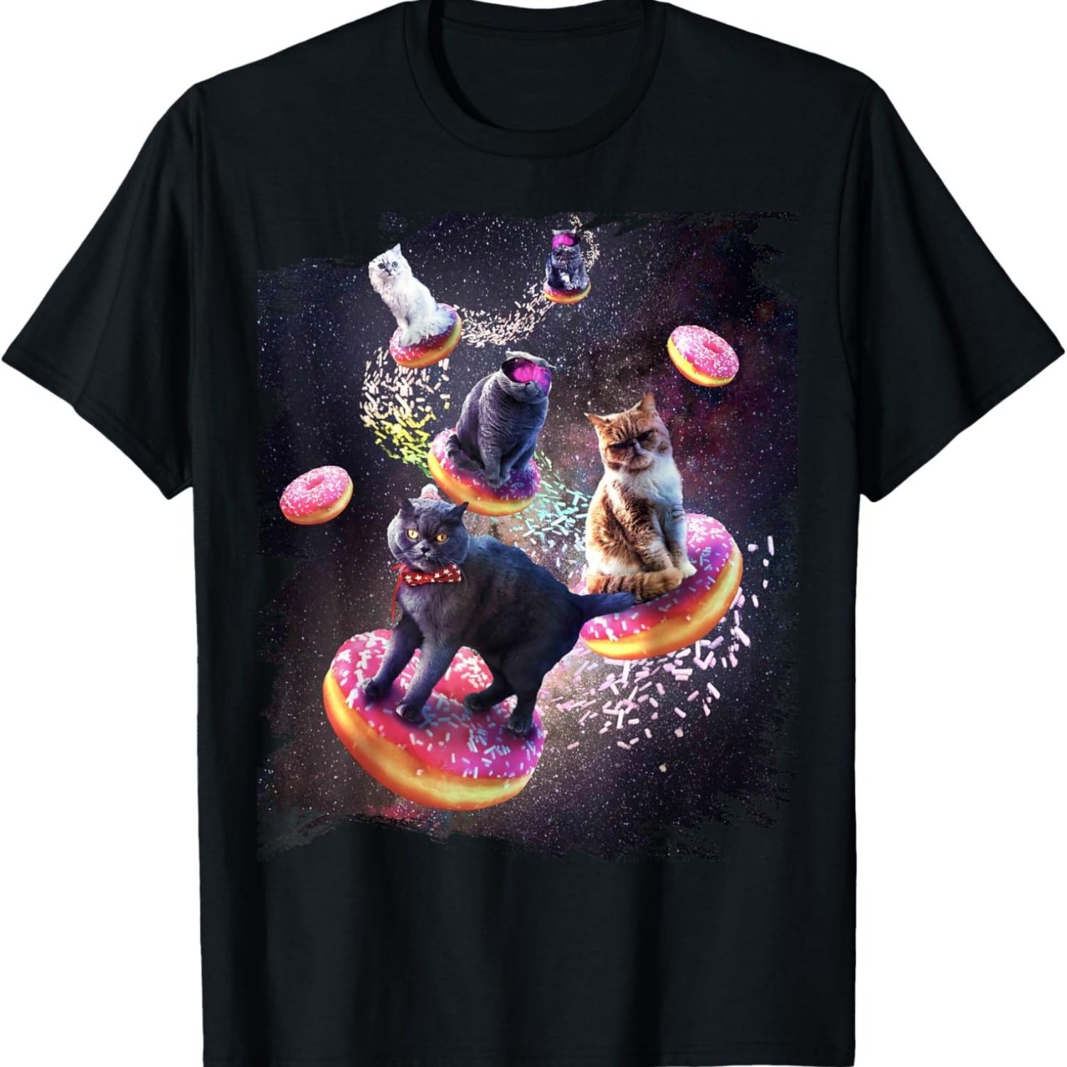 Galaxy Cat Donut - Space Cats Riding Doughnuts T-Shirt S чёрный