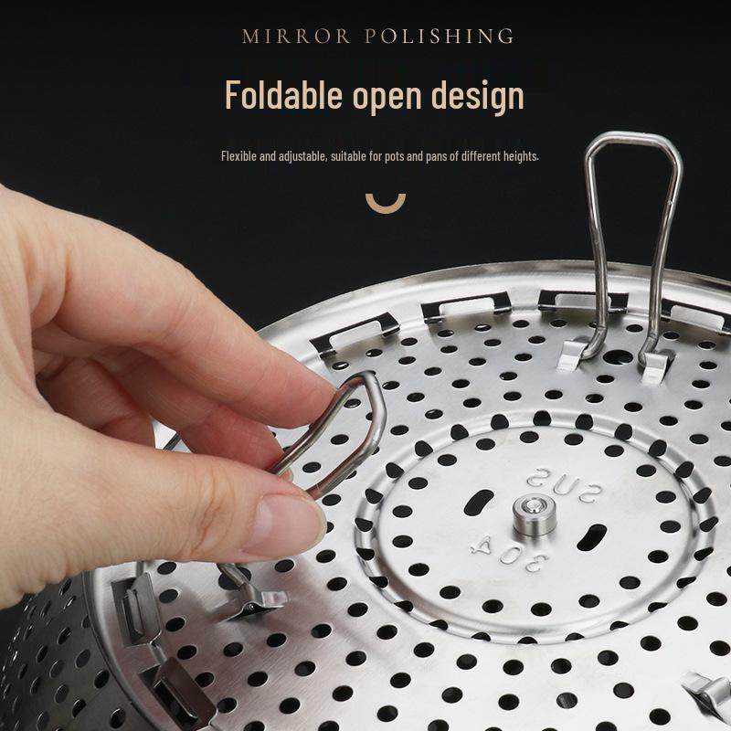 304 Stainless Steel Telescopic Steamer Basket & Folding Rack for Steamed Buns