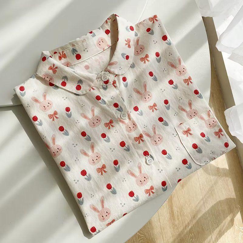 

Летняя одежда 2025 года Новая футболка с коротким рукавом с мультяшным принтом Женская в K-стиле Свободная Легче всего сочетать Чистый хлопок Рукав до локтя Топы Bunny Print Free size 42.50 kg-67.50 kg