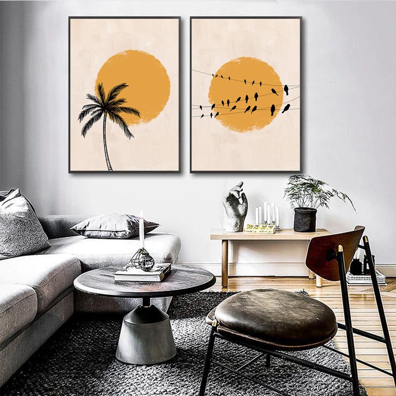 Abstract Poster Winter Morning Sun Tree Nordic Print Scandinavian Wall Picture Artwork Canvas Painting Simplicity Home Decor