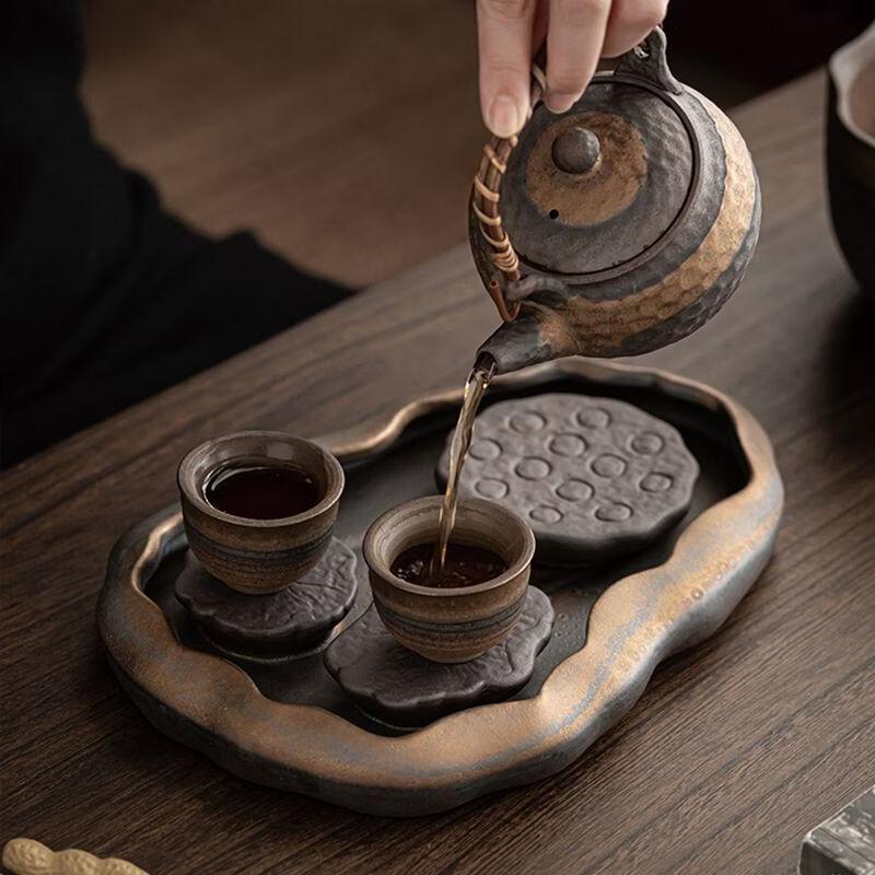 Vintage Ceramic Tea Tray & Tea Set (Double Lotus)
