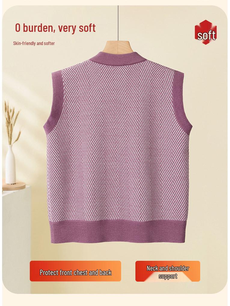 Grandma's Plus Velvet Knit Vest: Cozy Shawl for Middle-Aged and Elderly Women in Spring, Autumn, and Winter
