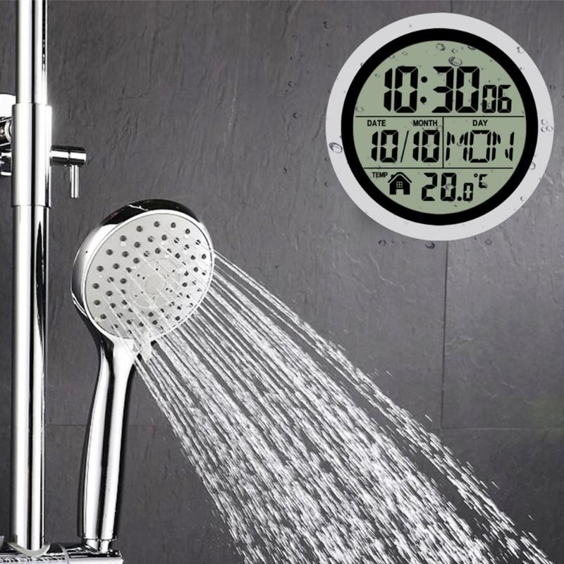 Large Digital Wall Clock with Date Day Temperature Battery Operated Bathroom Clock Shower Clock with Suction Cup Gift